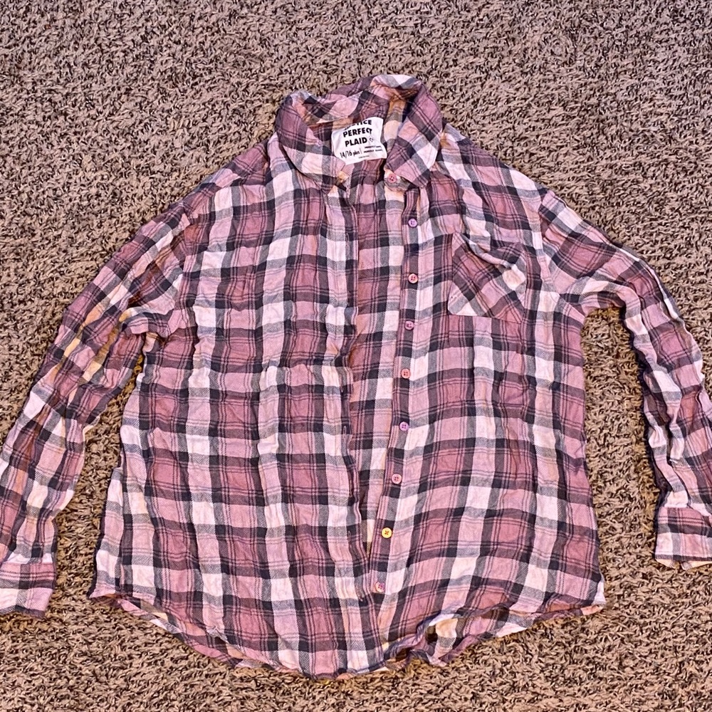 Justice Longe Sleeve Button Down Plaid Shirt